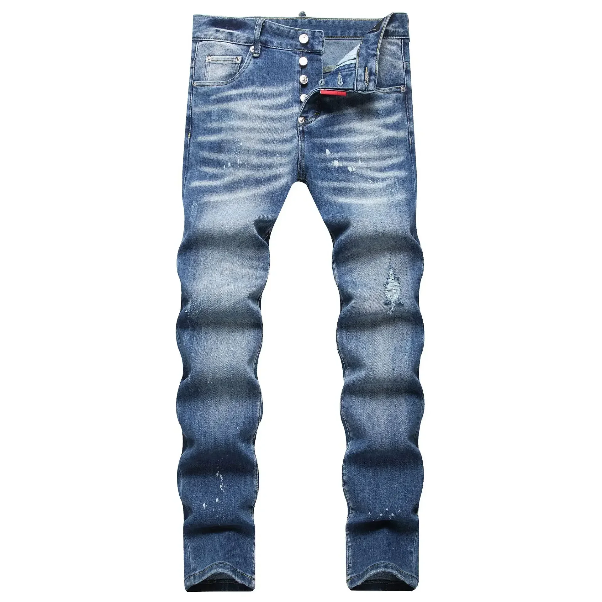 

2025 Men's Ripped Jeans Luxury Brand Light Blue Holes Long Trousers Quality Male Fashion Stretch Slim Pants Men Skinny Jeans
