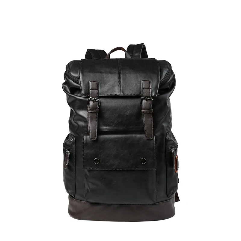 Luxury Brand Leather Men Backpack Youth Large Capacity Travel Backpack Boy Laptop School Bag Male Business Shoulder Bag Black