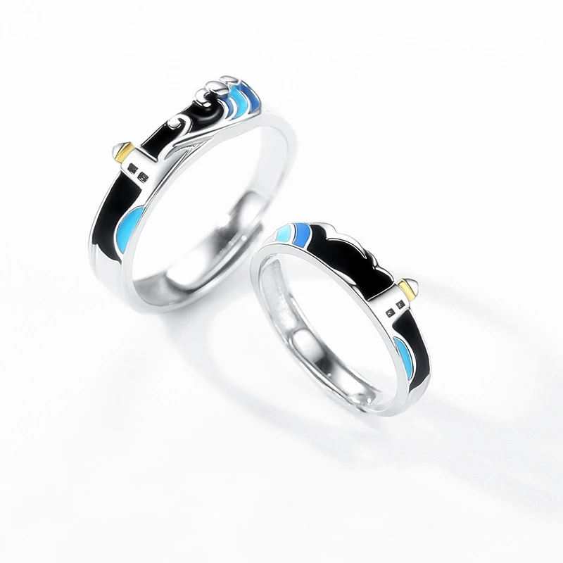 Sole Memory Watch Lighthouse Seagull Spray Silver Color Resizable Opening Ring For Women Luxury Jewelry SRI523