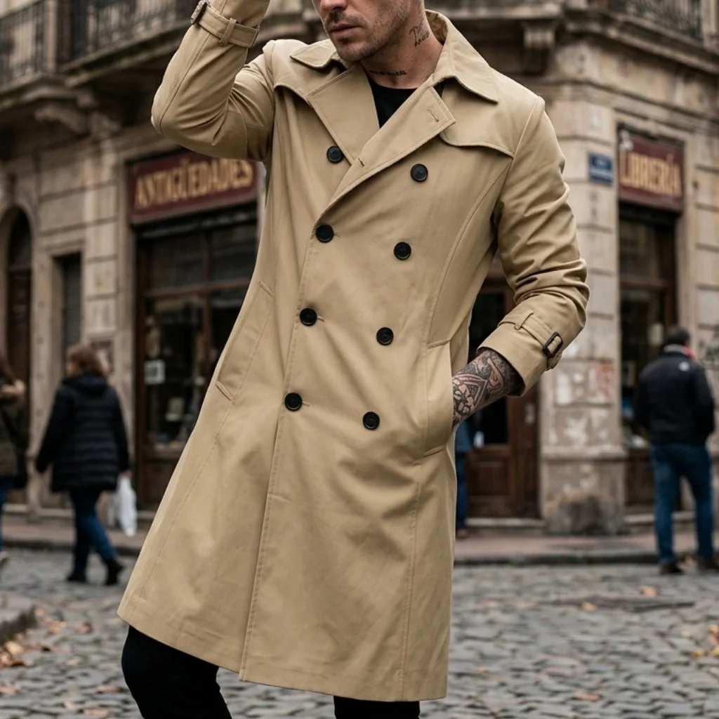 Men's Windbreaker Thin Double Breasted Windbreaker Streetwear Outdoor Casual Long Windbreaker Knee-length Jacket for Man Men's Windbreaker Thin Double Breasted Windbreaker Streetwear Outdoor Casual Long Windbreaker Knee-length Jacket for Man
