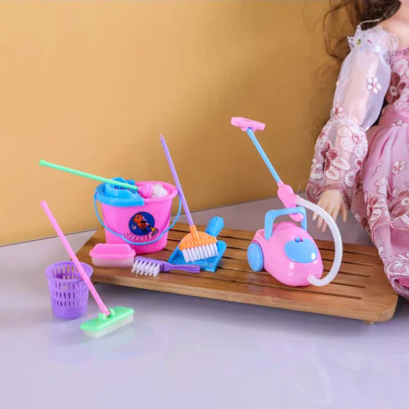 9pcs Mini Mop  Toys Cleaning Tools Kit Doll House Clean Toys