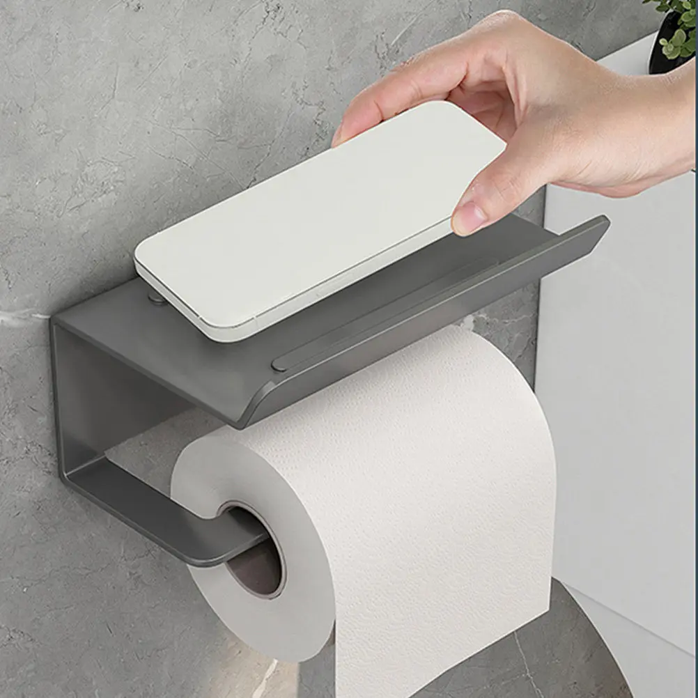 

Настенный держатель для туалетной бумаги без сверления с полкой для хранения рулонов и держателем для телефона, многофункциональный, для ванной комнаты