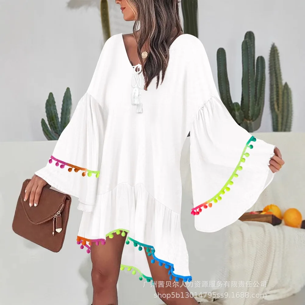 

Maxi Dress Women Dresses Casual A Line Vestidos Streetwear V Neck Flare Sleeve Elegant Y2k Beach Work Party Club Summer 2025