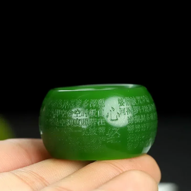 Natural Green Jade 22mm Ring Heart Meridian Jadeite Buddhism Amulet Fashion Charm Jewelry Hand Carved Crafts Gifts Women Men view 6