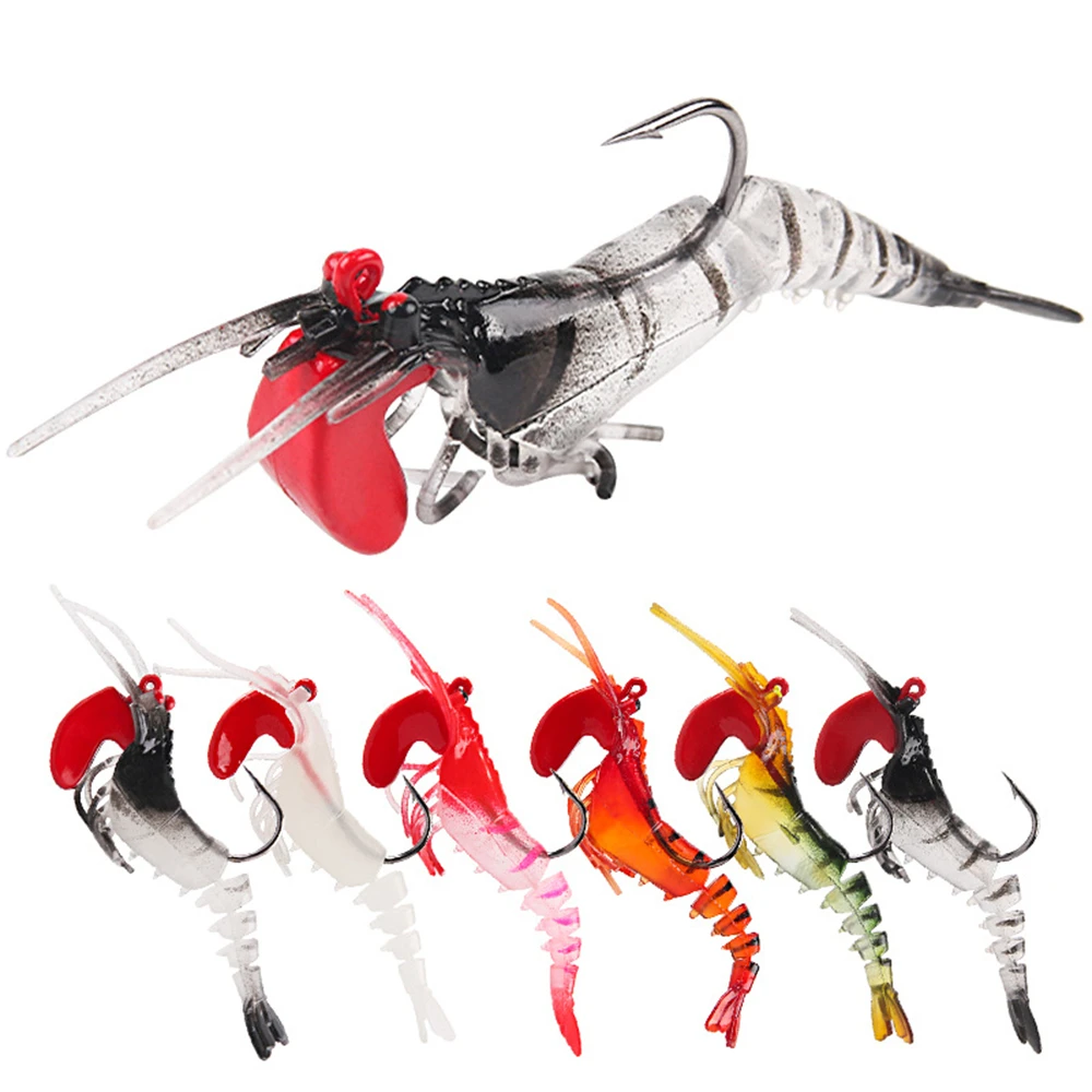 fluorescence Silicone Bait Shrimp Soft Plastic Artificial Soft Prawn with Hooks Lure Swimbait Wobblers Spinning Tackle Baits