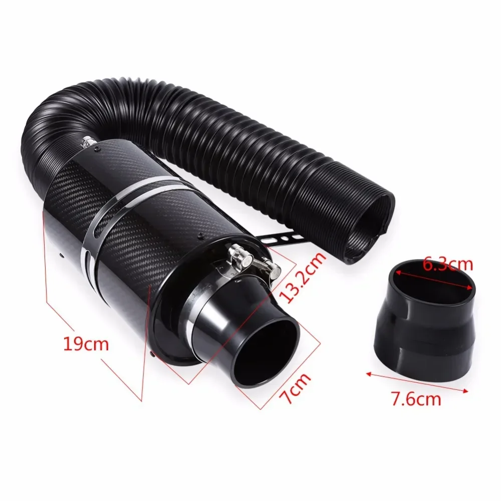 3 Inch Carbon Fibre Cold Air Filter Feed Enclosed Intake Induction Pipe Hose Kit 1 Set Universal Car Universal