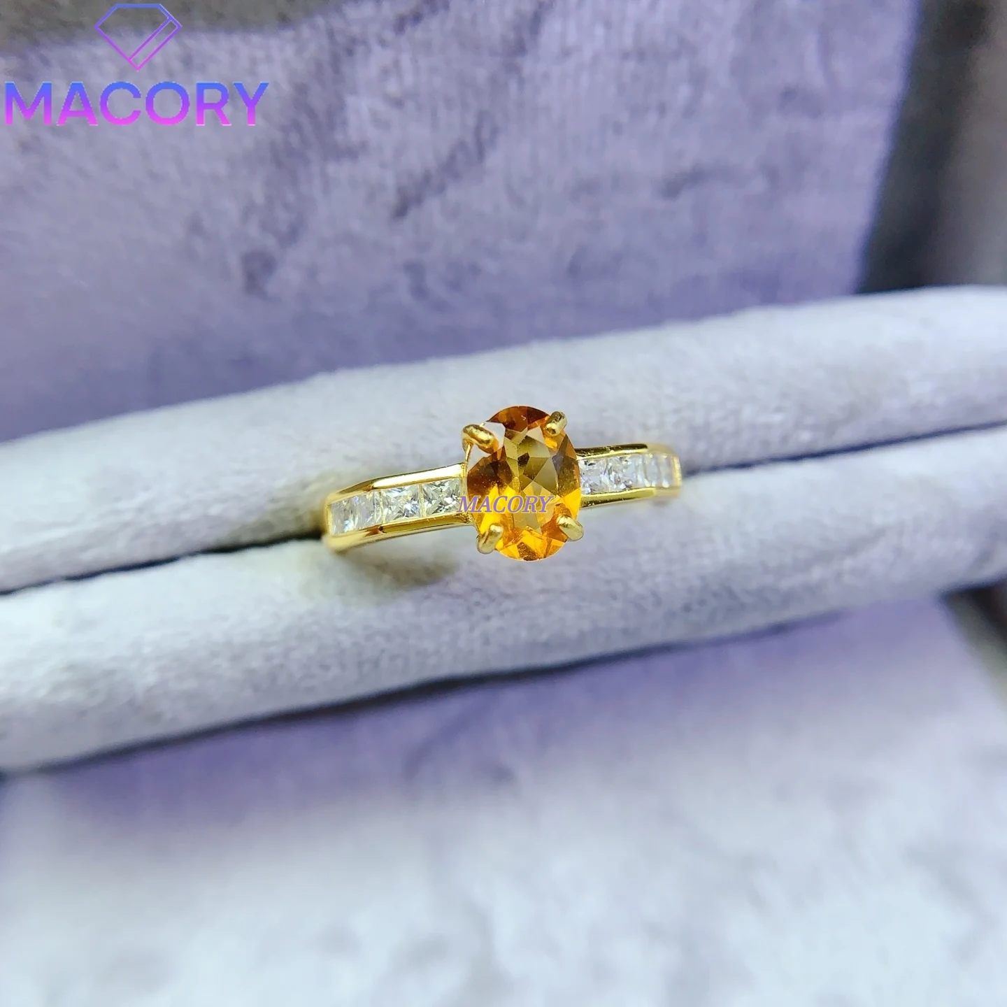 Natural Yellow Crystal Ring 925 Sterling Silver New Stylish Women's Design Youthful and High-End Feel Comes with Certificate
