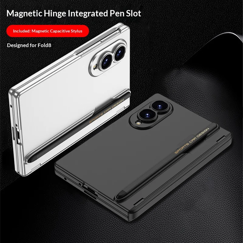 For Samsung Galaxy Z Fold 8 Ultra 7 Case Skin Feel PC Magnetic Pen Slot and Anti-fall Pen Built-in Screen Protector Cover