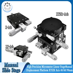 High Precision 1µm Micrometer Table Manual Sliding Table XYZR Axis 40/60/90/100/125mm for Optical Equipment,Biomedical Science