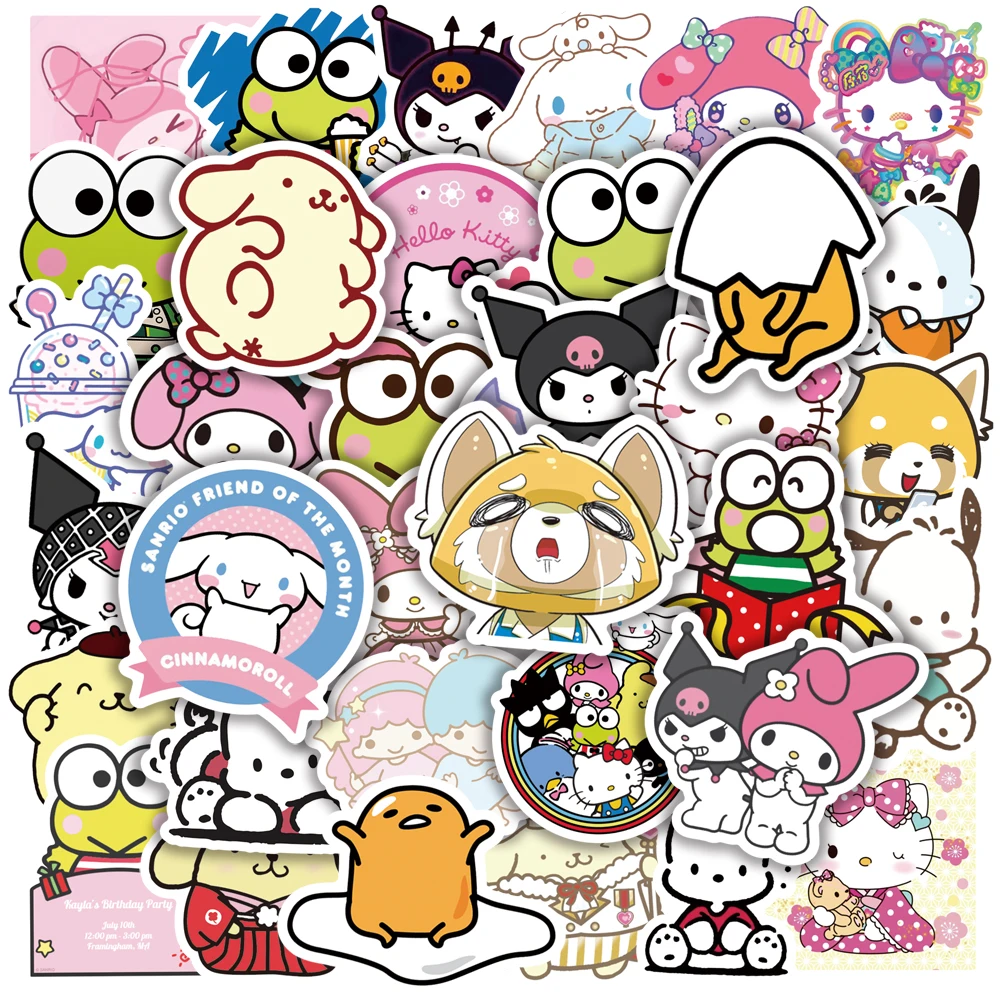 10/50pcs Mixed Cute Sanrio Stickers Cinnamoroll HelloKitty Kuromi Decals DIY Phone Luggage Laptop Guitar Decoration Sticker Toy