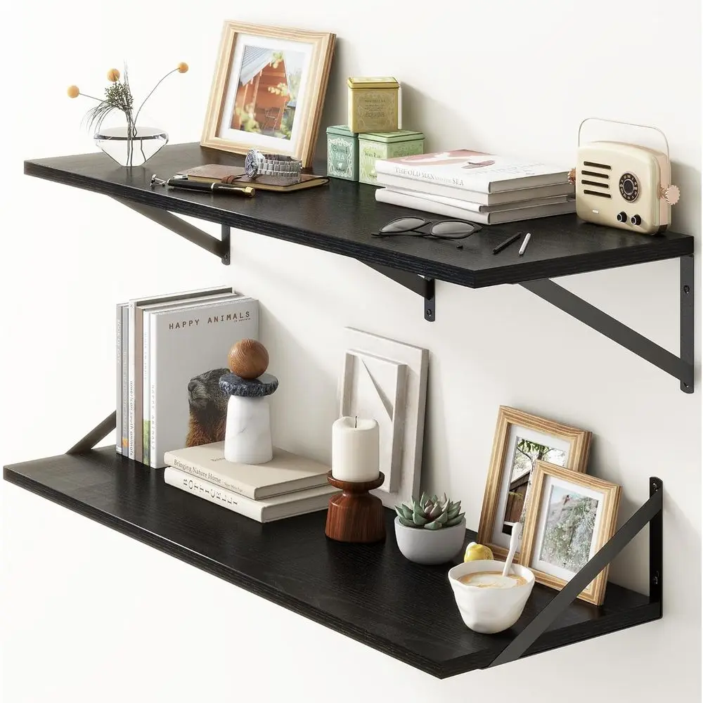 

36"W x 12"D Floating Shelves, Black Deep Floating Shelves for Wall with Brackets, 12 Inch Deep Wall Shelves for Books, Wide Disp