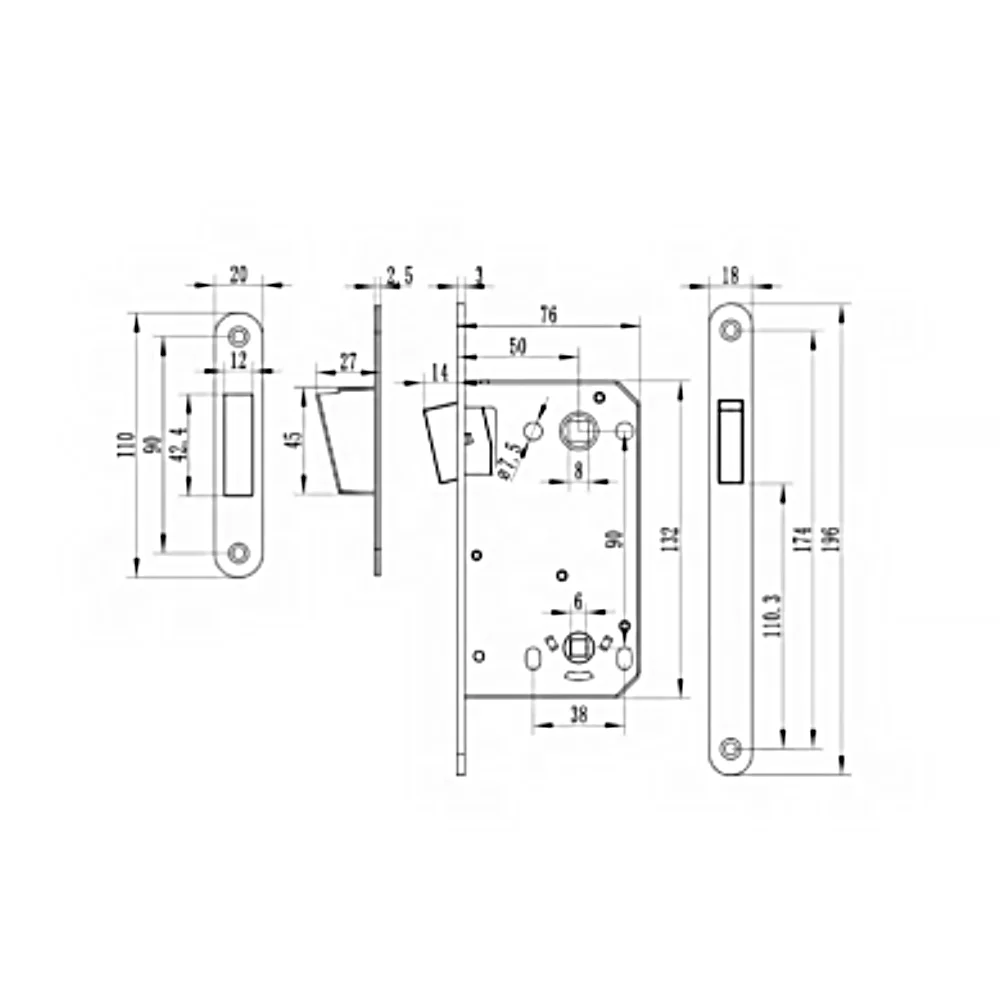 BBDHOME Lock Body 90*50mm Bathroom Magnetic Upper Latch WC Security Wooden Door Mortise Silent Repair Parts Middle East Market