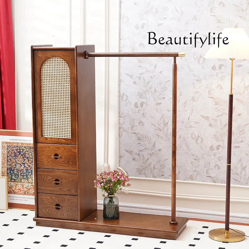 

Wabi Sabi Wind Coat Rack Cabinet Simple Multifunctional Rattan Floor-to-ceiling Hanger Drawer Storage Cabinet