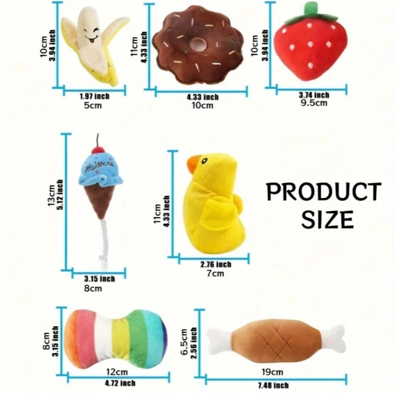 강아지 소리 장난감, 느슨한 봉제 애완동물 씹기, 봉제 과일 스낵 및 야채 강아지 장난감으로 구성된 7피스 세트로 귀여운 놀이에 적합합니다.