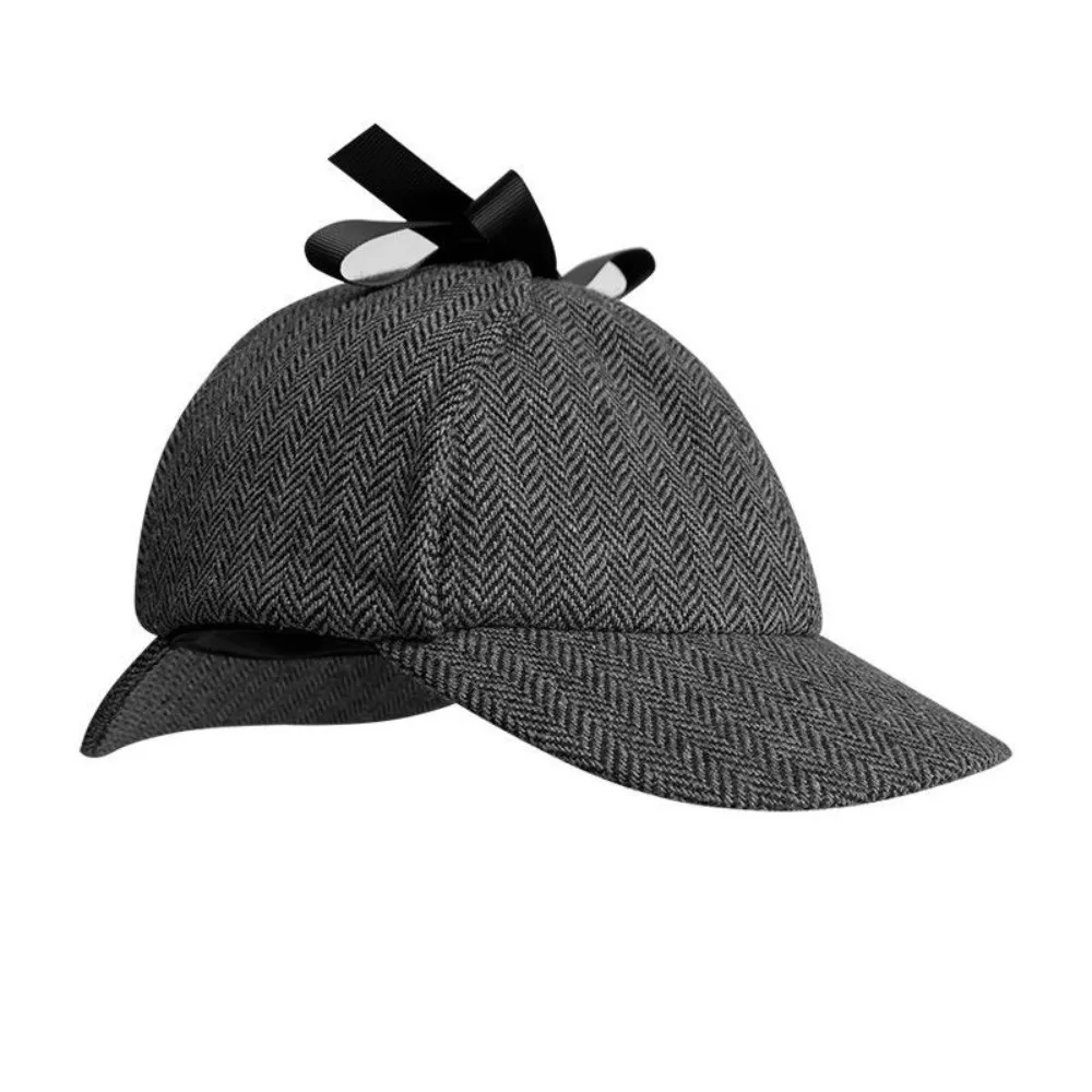 Fashion Striped Pattern Detective Cap Double-Cap Brim All Seasons Snapback Caps Ear Protection Cap Women