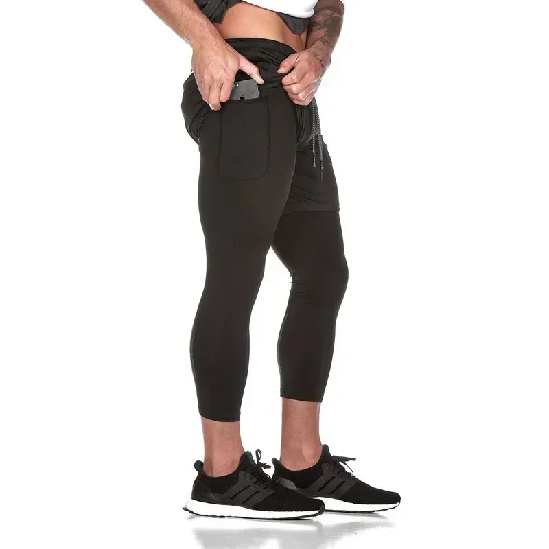 Men 2 in 1 Running Shorts Double-deck Quick Dry Sport Leggings Camouflage Bodybuilding Fitness Sweatpants Sportswear Trousers