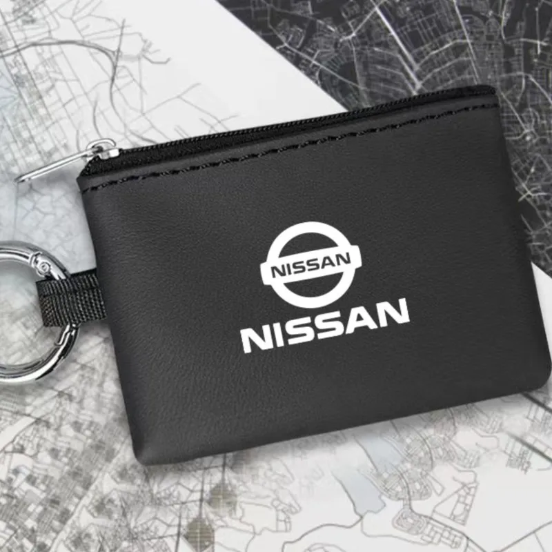 

Leather Car Key Wallet Card Bag Emblem Accessories For Nissan Qashqai Juke Pulsar Sentra Altima Patrol Micra Rogue Almera Versa