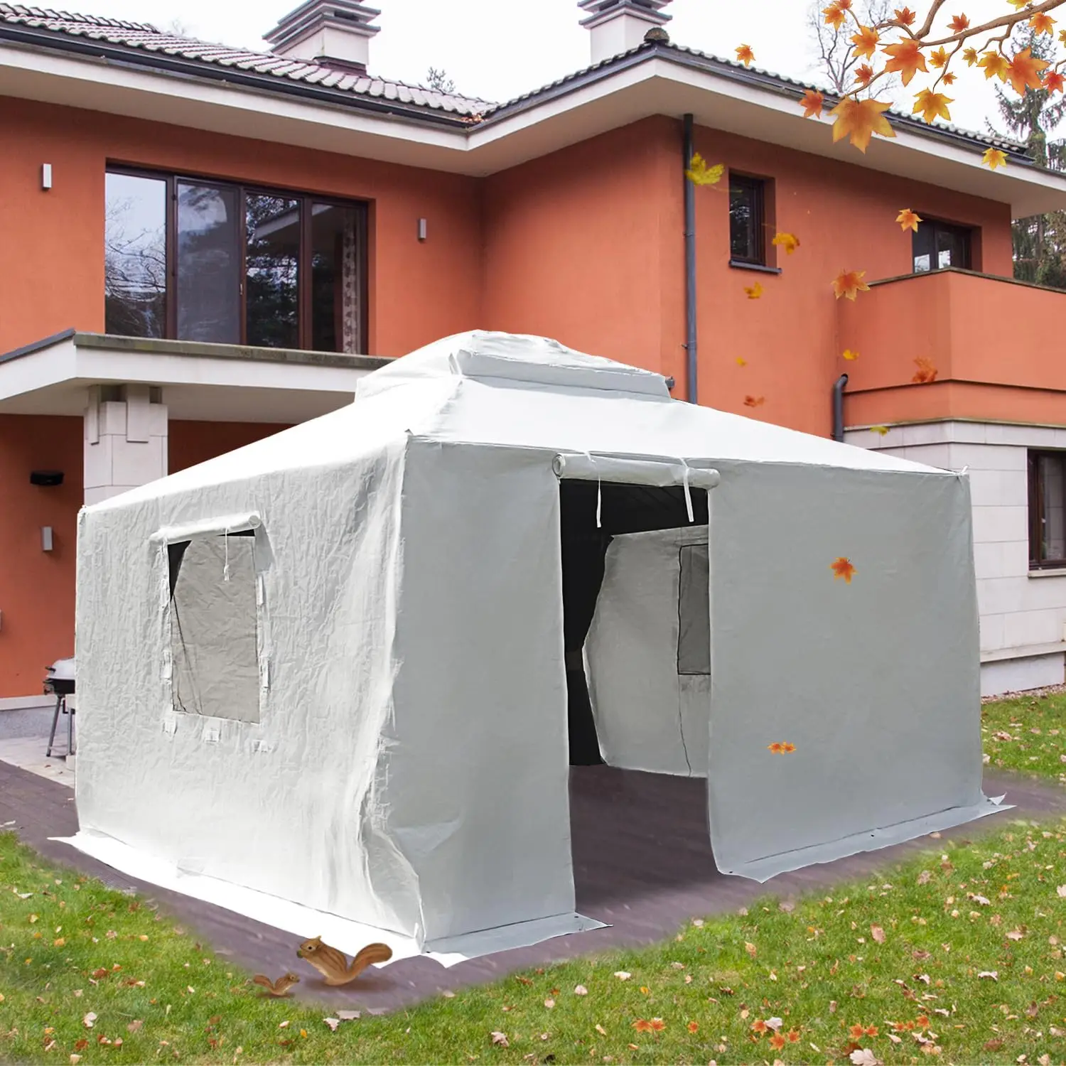 Gazebo Cover 366X366CM Universal Waterproof All-Season Hardtop Canopy Pergola Ventilated Mesh Windows Enclosed Sidewalls