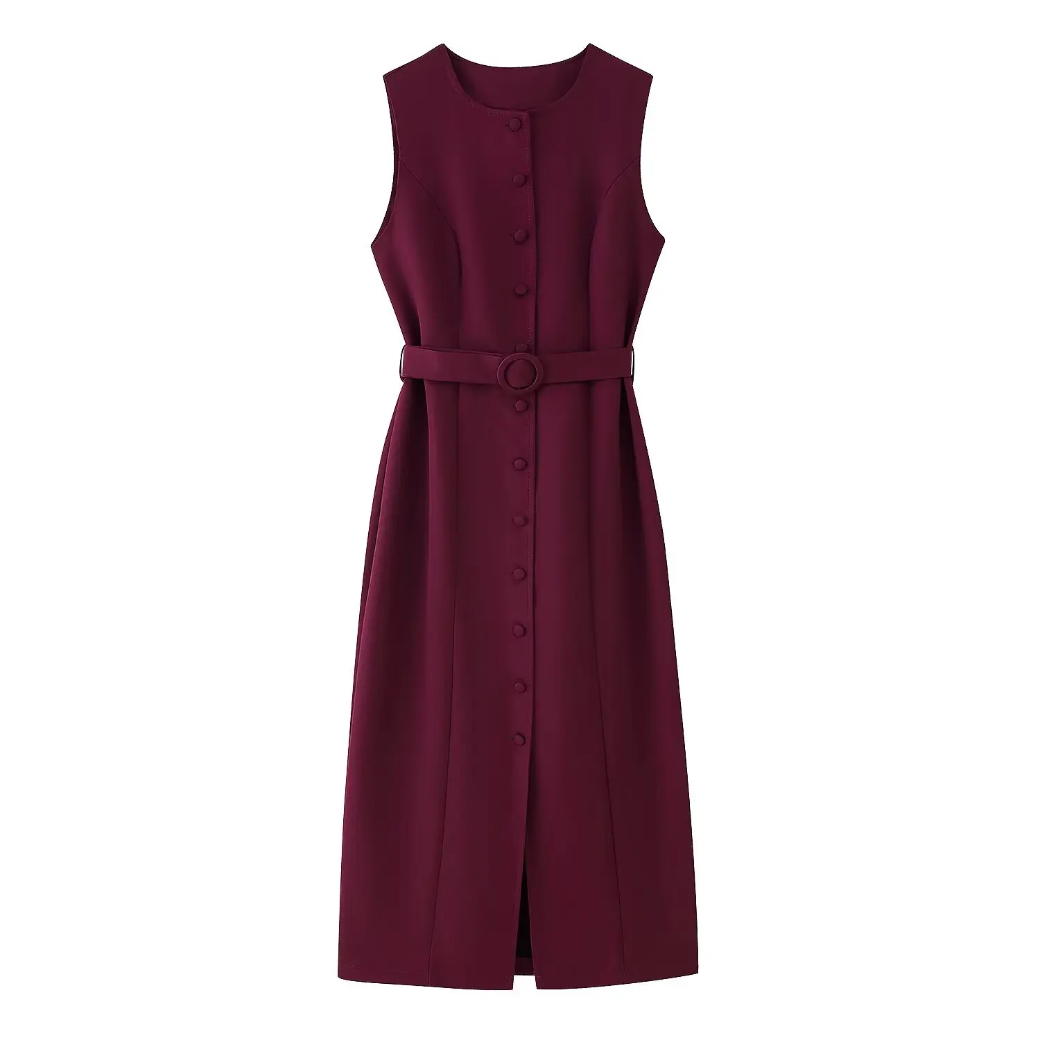 Chic Elegant Sheath Summer Sash Woman Tank Dress Streetwear Fashion 2025 Buttons Sleeveless Long Split Dress Female Vestidos