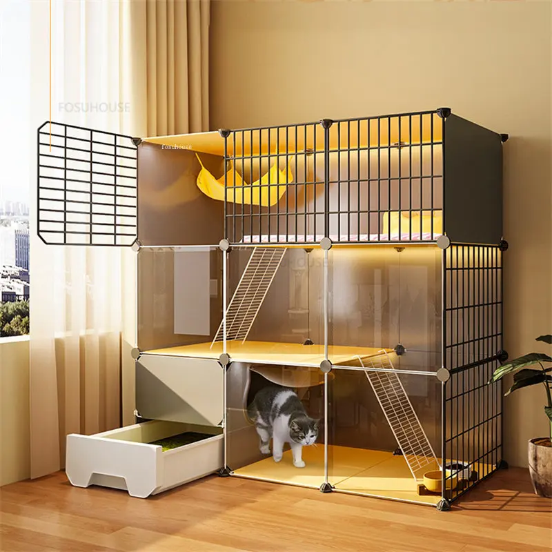 

Transparent Indoor Cat Cages Household Balcony Cat Cage House Pet Fence with Toilet Cat Villa House Super Large Space Cat Cage