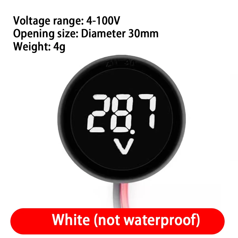 DC 4-100V LED Digital Display Round Two-wire Voltmeter DC Digital Car Voltage Current Meter Volt Detector Tester Monitor