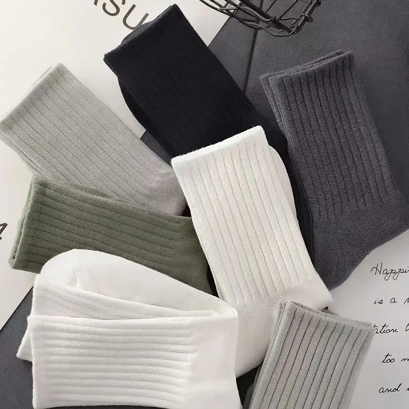 1/5pairs  Autumn and Winter Socks Cotton Classic Black White Gray Stripe Men Women Wersatile Mid Tube Socks Casual Sports Socks