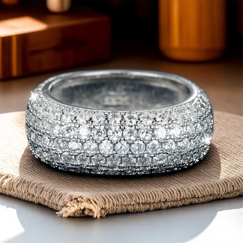 Luxury Crystal Full Stone White Zircon Rings For Women Vintage Silver Color Engagement Promise Ring Wedding Jewelry Bridal Gifts