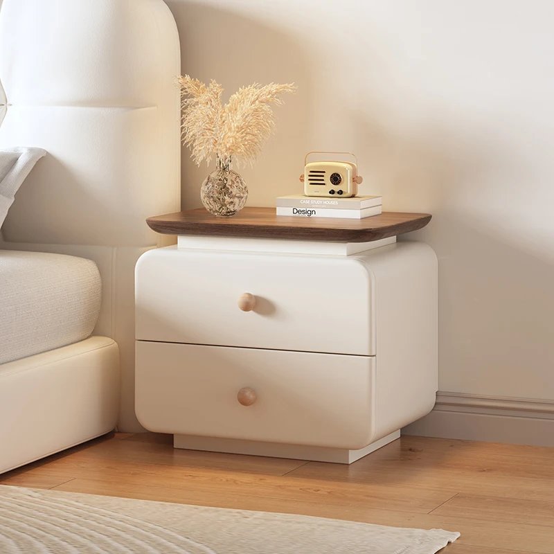 منضدة كريمية عتيقة من الخشب الصلب - خزانة تخزين لغرفة النوم حديثة وبسيطة، بدون تجميع أثاث مدمج #1