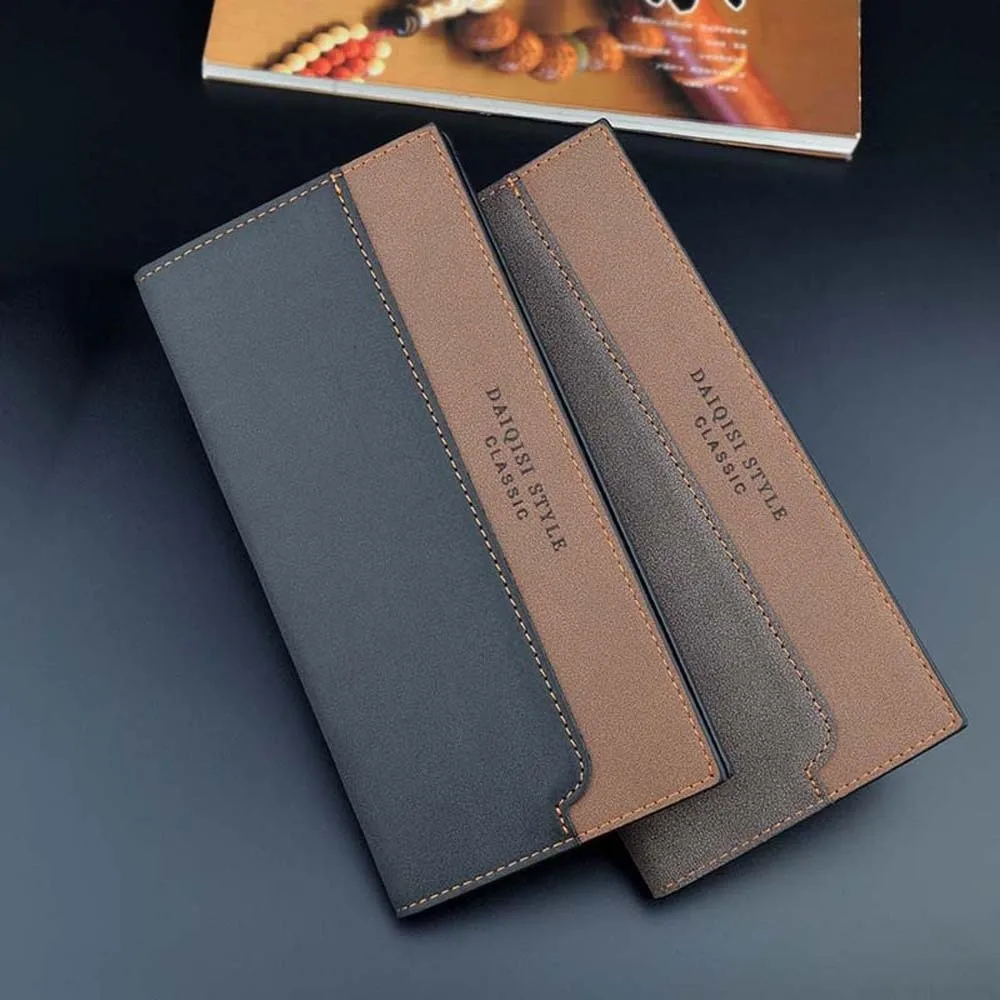 Large Capacity Long Suit Wallet PVC Coffee Men Business Wallet Anti-splash Water Multiple Card Holder Contrast Color PU Purse