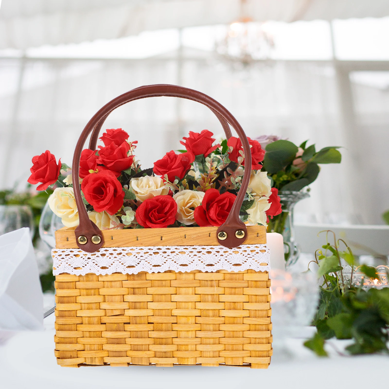 

Woven Flower Basket Tote Bag Snack Vegetable Storage Portable H made Rattan Fruits Decorative ganizer Basket Storage