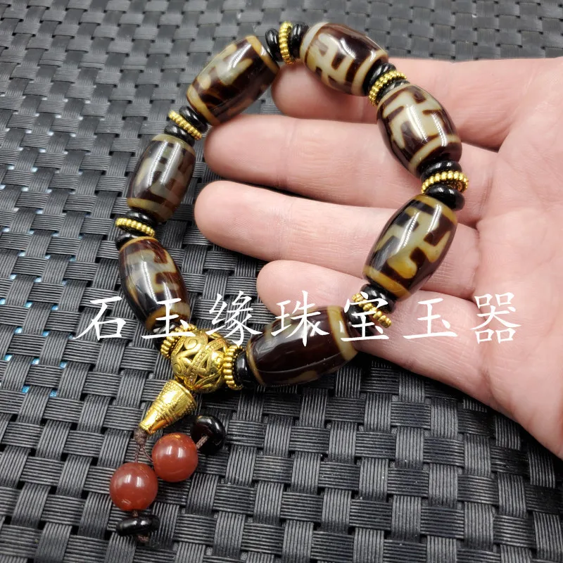 Jade bracelet onyx dzi bucket bead bracelet swastika dzi lutong bracelet antique bracelet jade bracelet