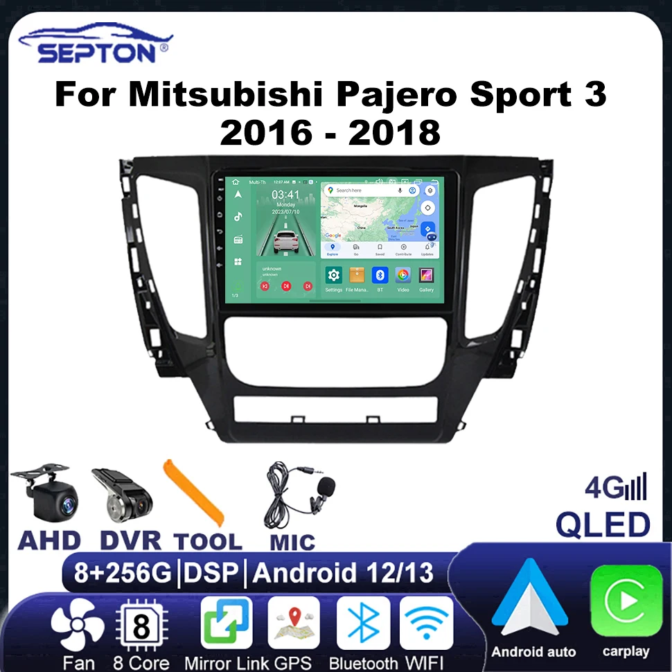 SEPton rádio do carro carplay player para mitsubishi pajero sport 3 2016 - 2018 automóveis multimídia sistemas inteligentes do carro 4g gps bt