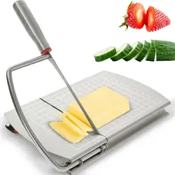 Cheese Slicer Stainless Steel Cheese Cutter Board with Sharp Blade 8.3×5×1.2 Inch Cheese Slicer Board with Grid Scale Lines