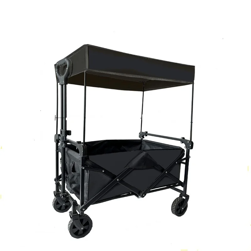 Collapsible Garden Cart Removable Canopy Camping Folding Utility Wagon Carts Heavy Duty Outdoor Beach Wagon for Camping Picnic