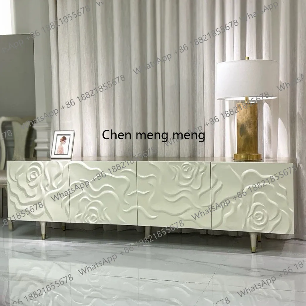 

French TV cabinet rose-shaped simple high-end living room solid wood storage storage TV cabinet