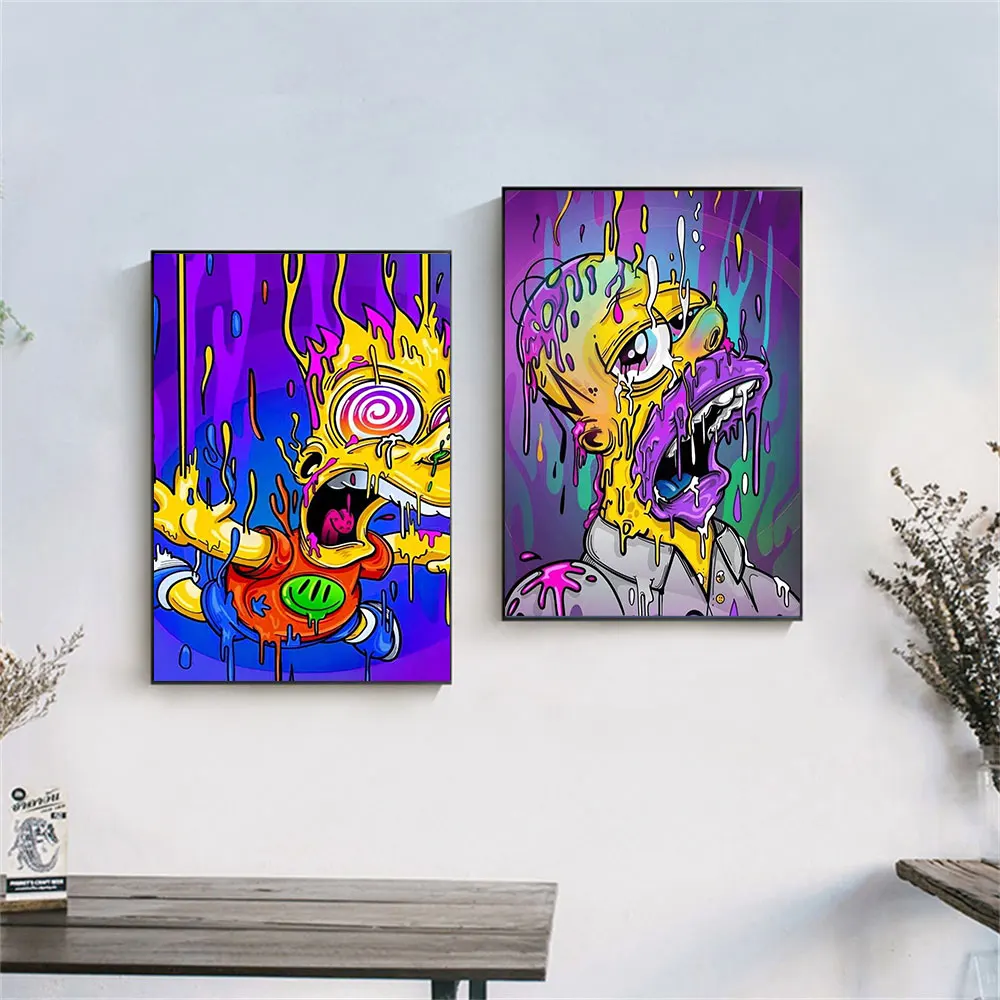 Disney Popular Cartoon Characters Interesting The Simpsons Painful Fear Wall Art Canvas Poser Halloween Decoration Gifts