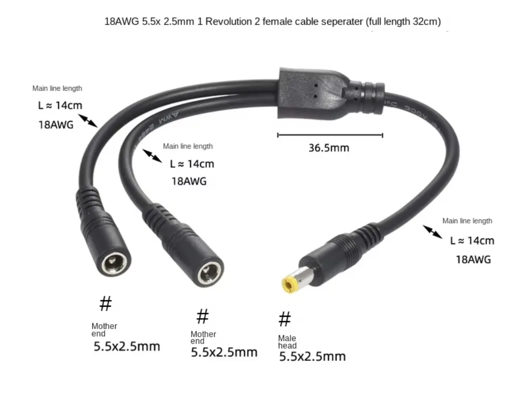 18AWG 5.5x2.1mm 1M Naar 2F DC Kabel Power Adapter Verlengen Koord Koperdraad 0.75mm2 12V 120W Max 30cm