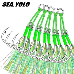 Sea.Yolo 2 pairs/pack Fishing Hooks High Carbon Steel Plate Double Hooks Sea Fishing Gear Accessories Tied With Bright Silk