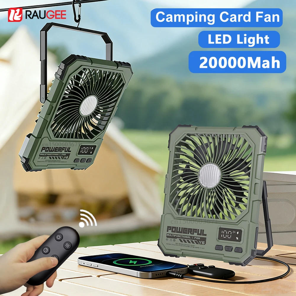 

Вентилятор для кемпинга, 20000 мАч, перезаряжаемый, портативный, уличный, беспроводной, потолочный вентилятор для палатки с крючком и светодиодной подсветкой, вентилятор-циркулятор воздуха