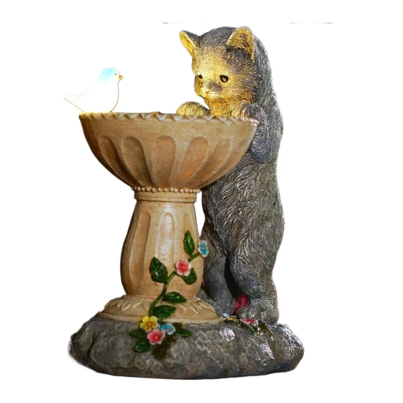 

Garden Cat Birdbath Statue, Outdoor Water Fountain for Patio Lawn & Balcony Decor