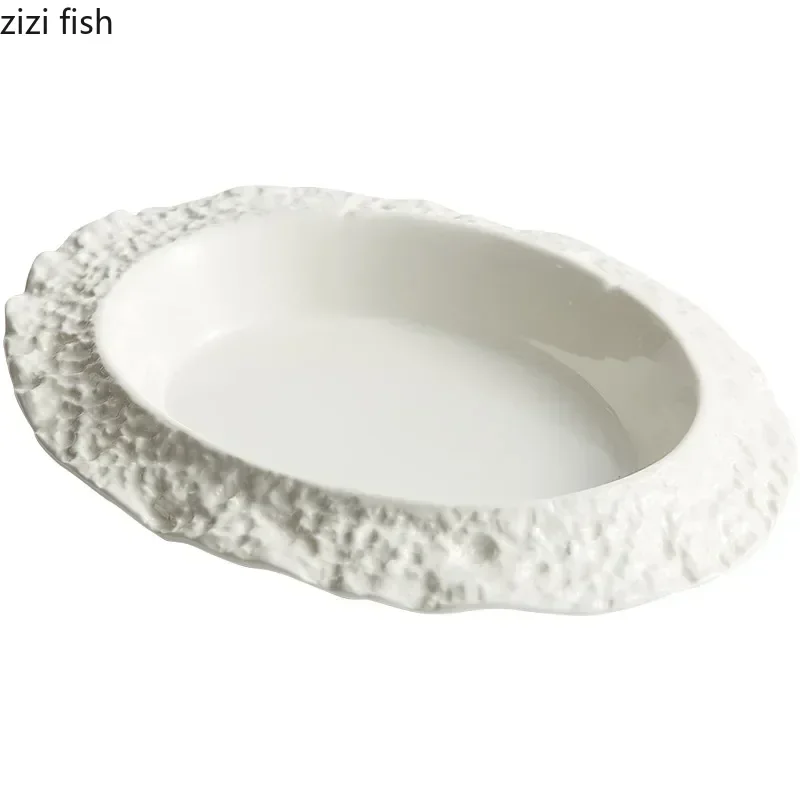 Ovaal diep bord met steenpatroon Keramisch servies Saladebord Soepbord Dessert Snackborden Pastaborden Speciaal servies