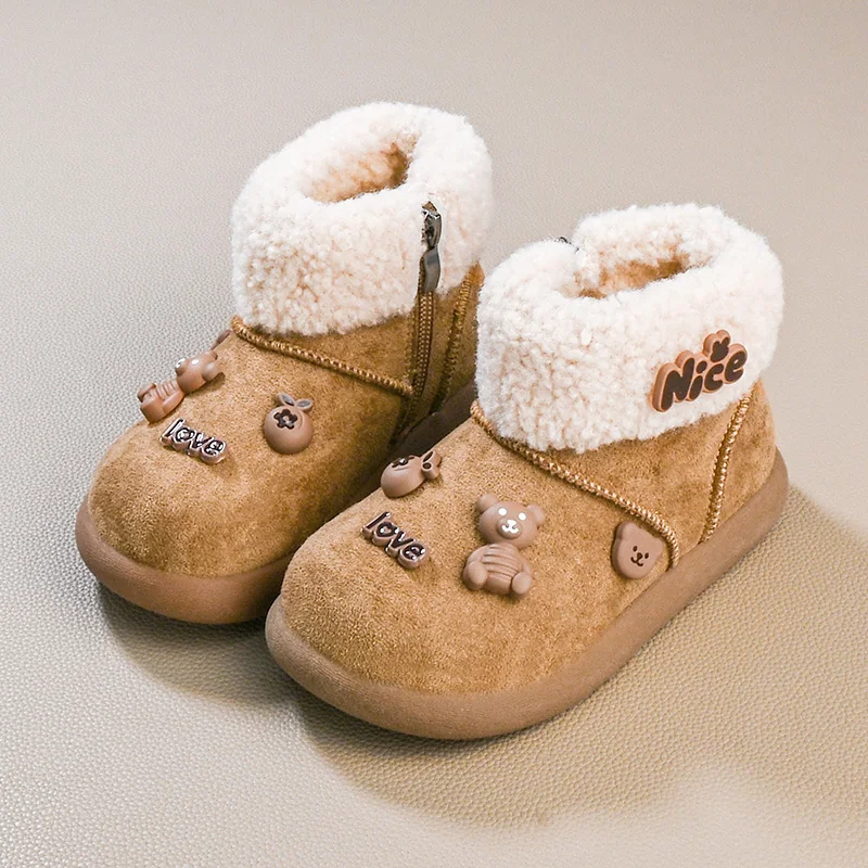 

Winter Kids Shoes Boots for Girl New Outdoor Hairy Toddlers Ankle Cotton Boots Thick Soled Non-slip Children Fashion Plush Boots