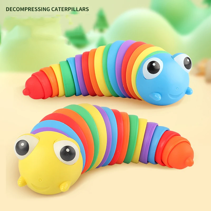 2 Pieces Colorful Articulated Fidget Rainbow Caterpillar Toy Ocean Shark Decompression Toys Stim Toy Decompression Fun Children