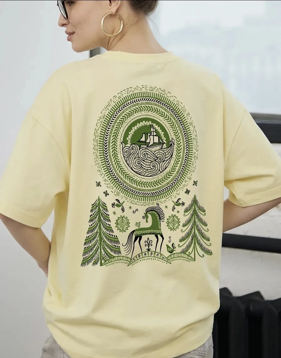 Casual Fashion Printed T-Shirt Women's Loose Short Sleeve round Neck Sweat Absorbent Cotton Top Commute Style Summer New