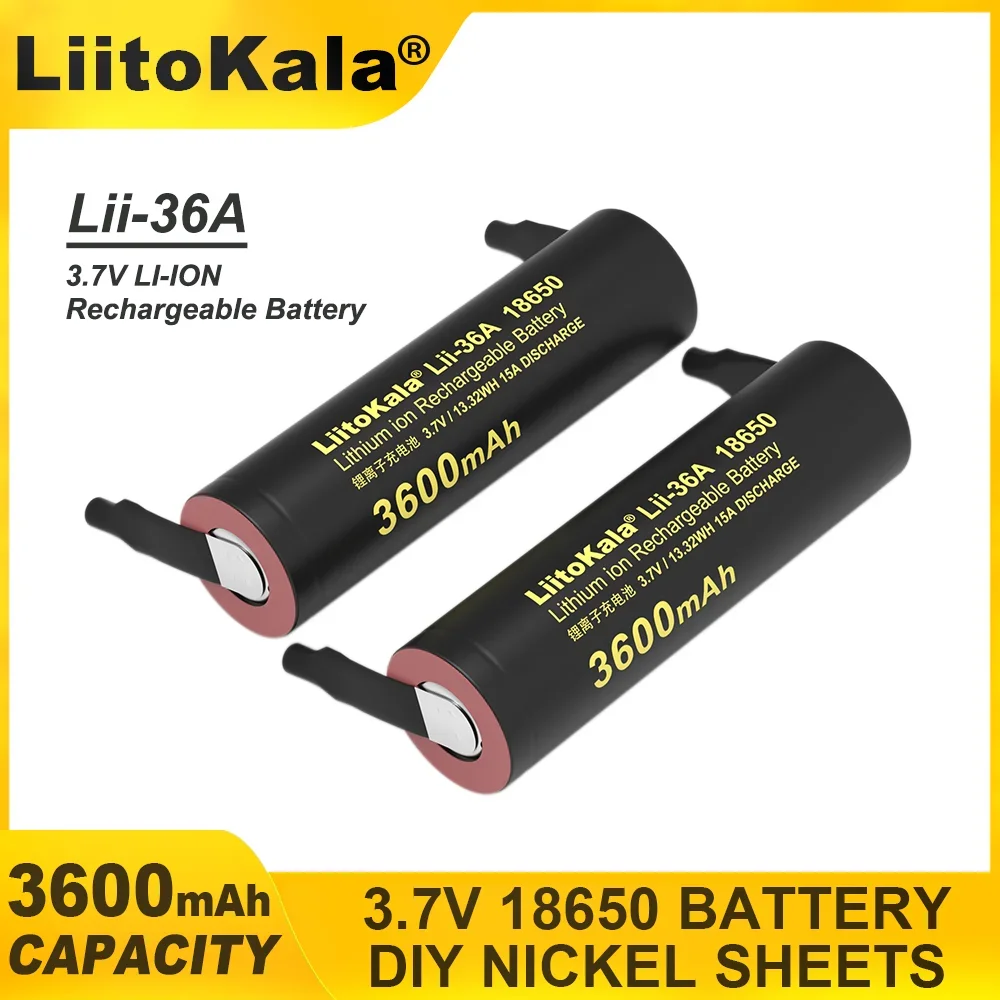 1-20PCS 100% Original New LiitoKala Lii-36A  Li-ion 18650 3600mAh 3.7V/3.6V/4.2V Lithium Rechargeable Battery with DIY Nickel