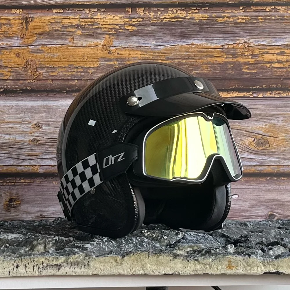 ORZ-700-DOT Approved Real Carbon Fiber 3/4 Motorcycle Helmet Wear Resistant Comfort Liner Daily Commute Cruiser Riding Gear