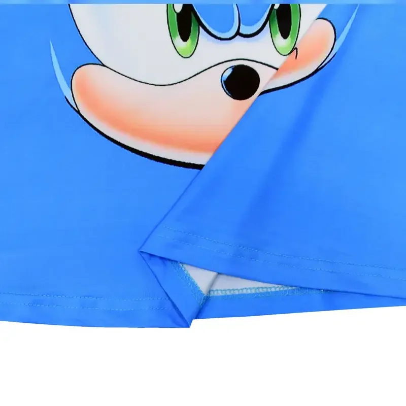 2025 New Kids Girls Sonic Anime Cartoon Ruffle Blue Short Sleeves Dress Outfit Christmas Halloween Cosplay Costume AA