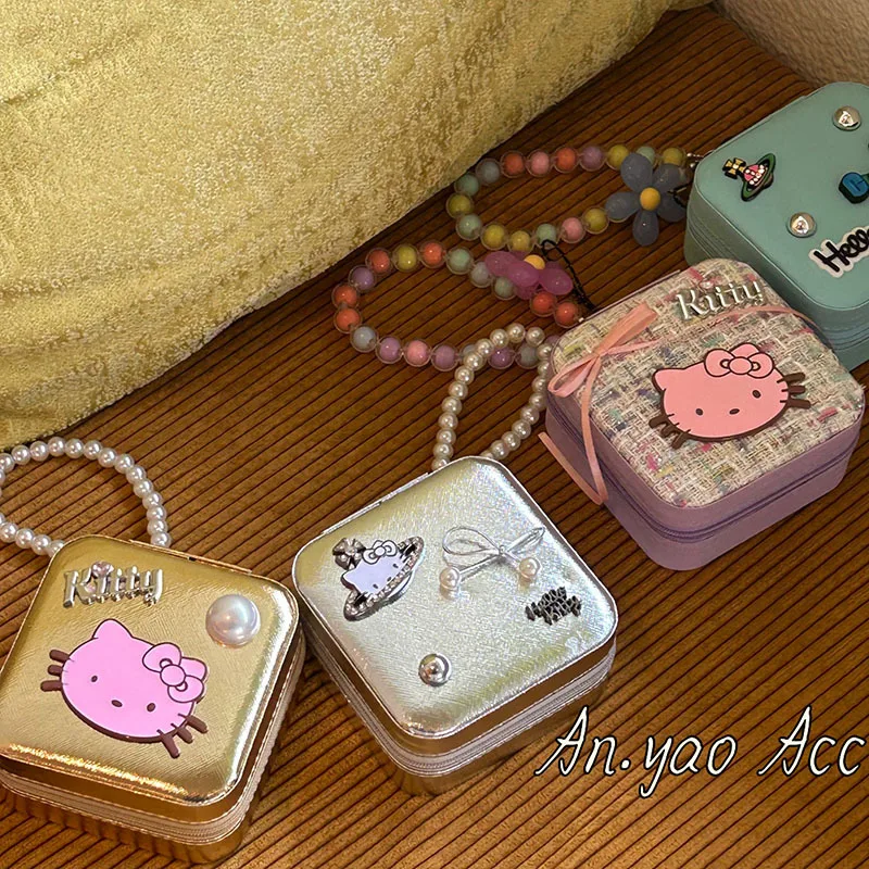 

Sanrio Hello Kitty SaturnJewelry Storage Box Travel Portable Single Layer Leather Rings Box Fashion Storage Case Girls Gifts