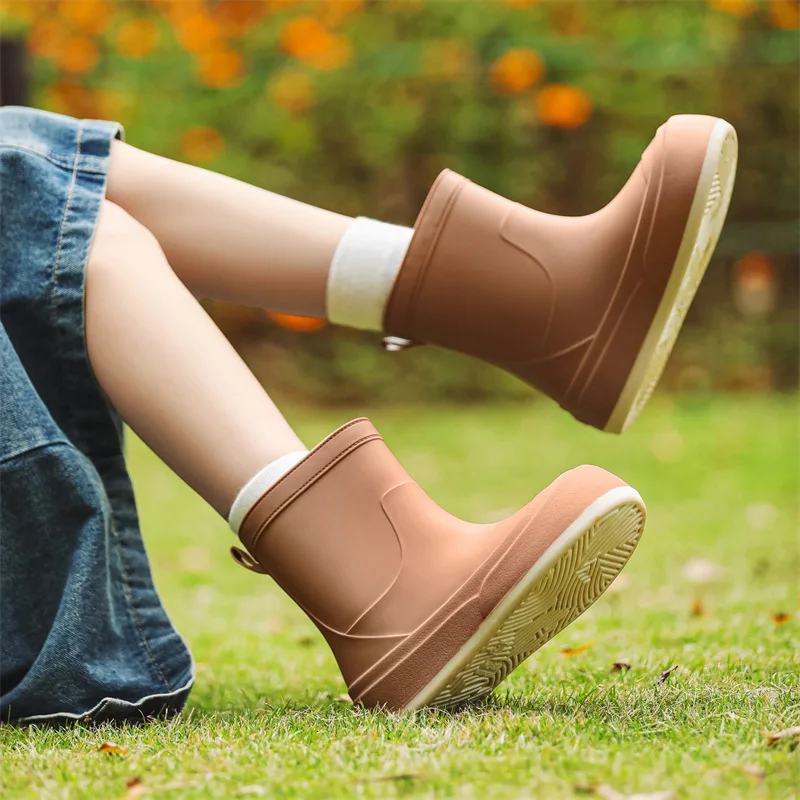 Fashionable Women's Rain Boots: Korean-Style, Minimalist, Mid-Calf, Waterproof Outdoor Boots for Women, Camping Shoes