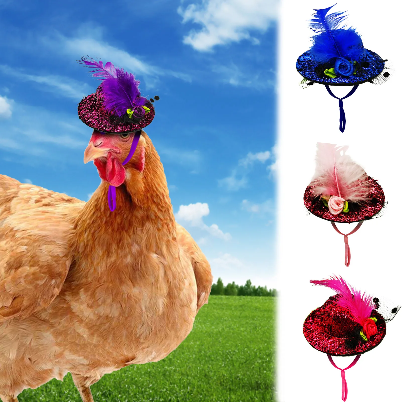 Funny Chicken Hat for Hens Tiny Pets Funny Chicken Accessories Feather Top Hat Rooster Duck Parrot Hamster Poultry Show Costume